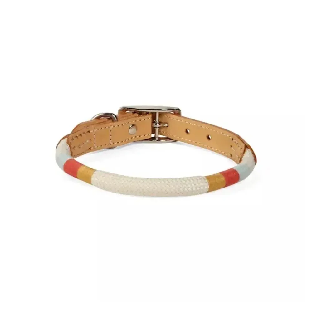 Youly Dog Collar The Wanderer Cream Rope & Leather Patagonia Style Size M New